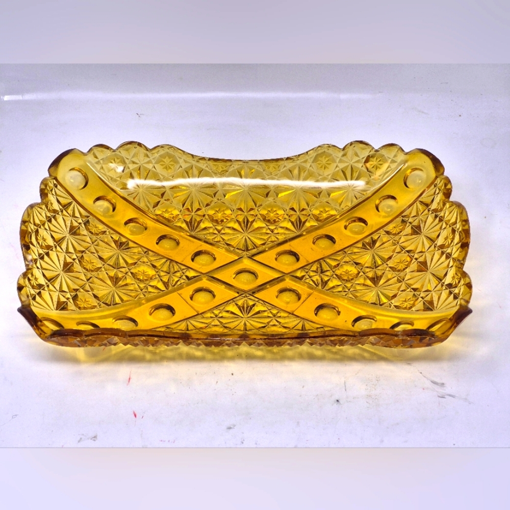 Vintage Amber Daisey And Button Dish